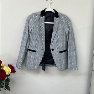 Black and White Slim Fit Blazer with Contrast Lapels